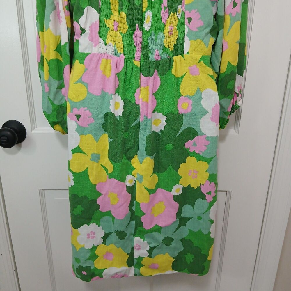 Sugarlips Women's Large Green Floral Mini Dress Puff Sleeve Square Neck - Picture 9 of 16